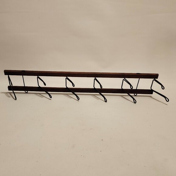 Antique Hanger in Wrought Iron & Wood Folding Wall Hanging Hooks - Picture 5 of 5